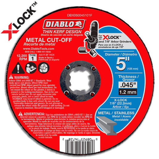 Diablo 008925147282 5" x 0.040" x 7/8" Thin Kerf Metal Cut-Off Disc for X-Lock and All Grinders