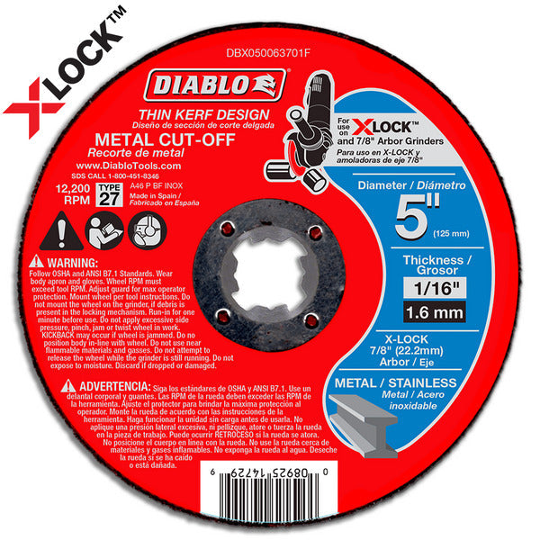 Diablo 008925147299 5" x 1/16" x 7/8" Type 27 Depressed Center Metal Cut-Off Disc for X-Lock and All Grinders