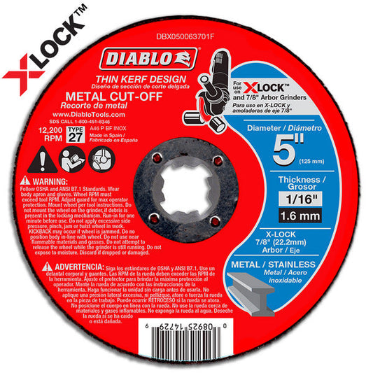 Diablo 008925147299 5" x 1/16" x 7/8" Type 27 Depressed Center Metal Cut-Off Disc for X-Lock and All Grinders