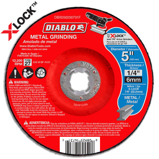 Diablo 008925147312 5 in. x 1/4 in. x 7/8 in. Type 27 Depressed Center Metal Grinding Disc for X-Lock and All Grinders
