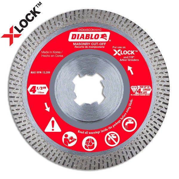 Diablo 008925147350 4-1/2 in. Diamond Continuous Masonry Cut-Off with X-LOCK arbor