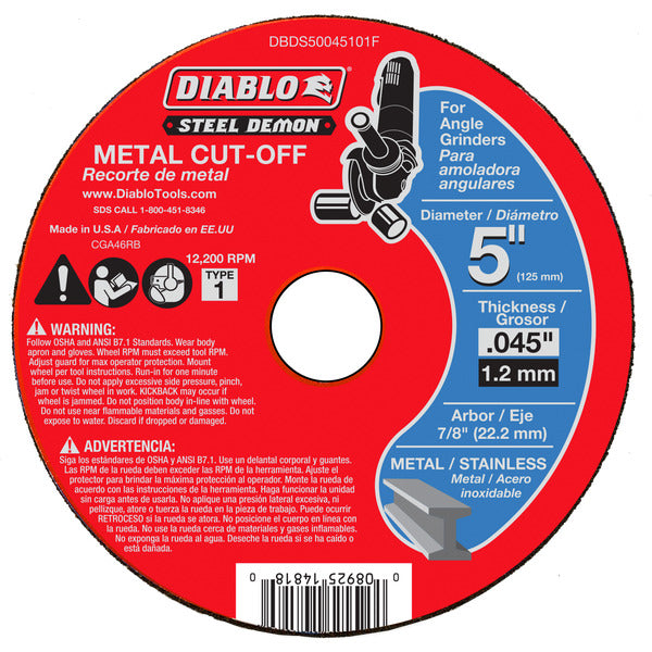Diablo 008925148180 5" x 0.045" x 7/8" Steel Demon Metal Cut-Off Disc - Type 1
