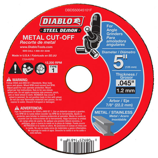 Diablo 008925148180 5" x 0.045" x 7/8" Steel Demon Metal Cut-Off Disc - Type 1