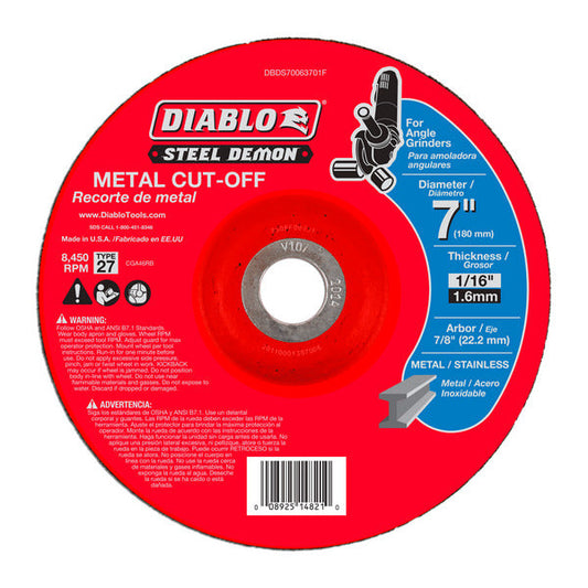 Diablo 008925148210 7" x 1/16" x 7/8" Steel Demon Metal Cut-Off Disc - Type 27