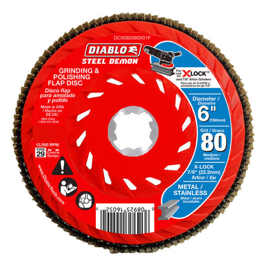 Diablo 008925160526 6 in. 80-Grit Flap Disc for X-Lock and All Grinders