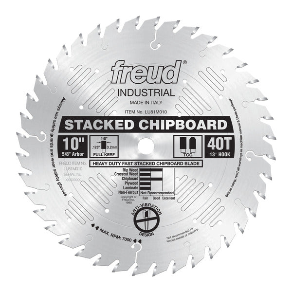 Freud 008925300700 10" x 40T Heavy Duty Stacked Chipboard Blade