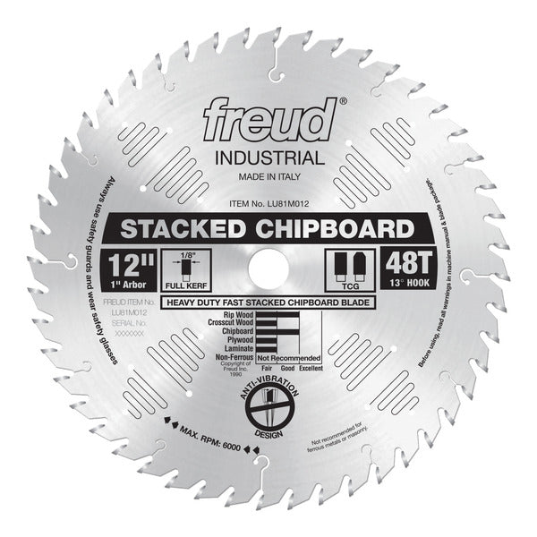 Freud 008925300717 12" x 48T Heavy Duty Stacked Chipboard Blade