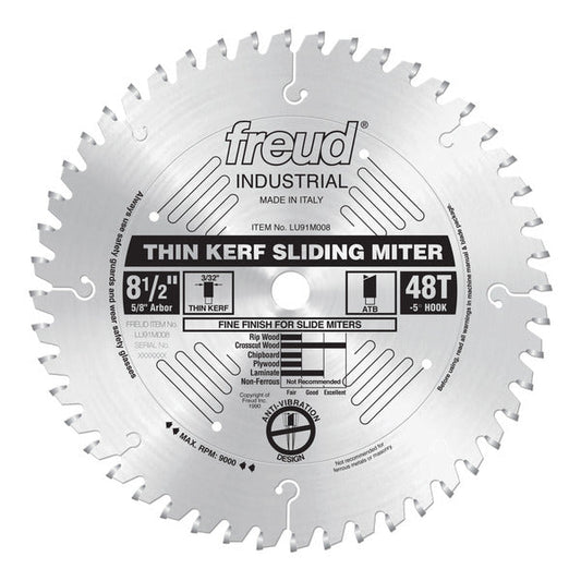 Freud 008925301042 8-1/2"x 48T Thin Kerf Sliding Compound Miter Saw Blade