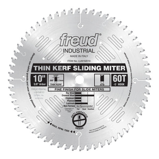 Freud 008925301158 10" x 60T Thin Kerf Sliding Compound Miter Saw Blade