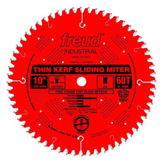 Freud 008925301721 10" x 60T Thin Kerf Sliding Compound Miter Saw Blade
