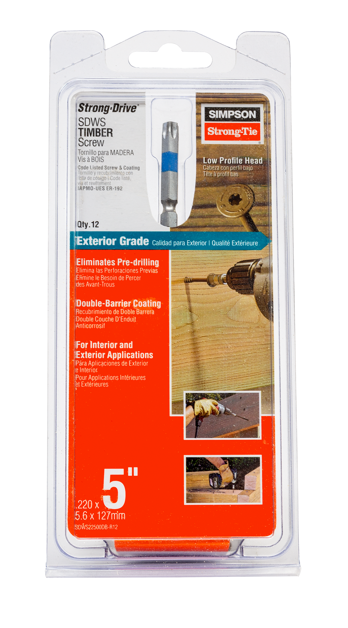 Simpson Strong-Tie SDWS22500DB-R12 Strong-Drive® SDWS™ TIMBER Screw (Exterior Grade) — 0.220 in. x 5 in. T40, Tan (12-Qty) (Pack of 5)