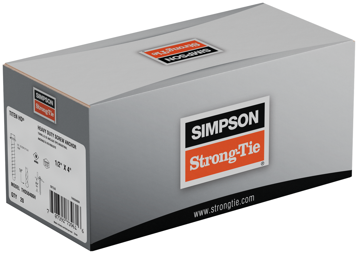 Simpson Strong-Tie THD50400H 1/2in x 4in Titen HD Heavy-Duty Screw Anchor (Pack of 20)