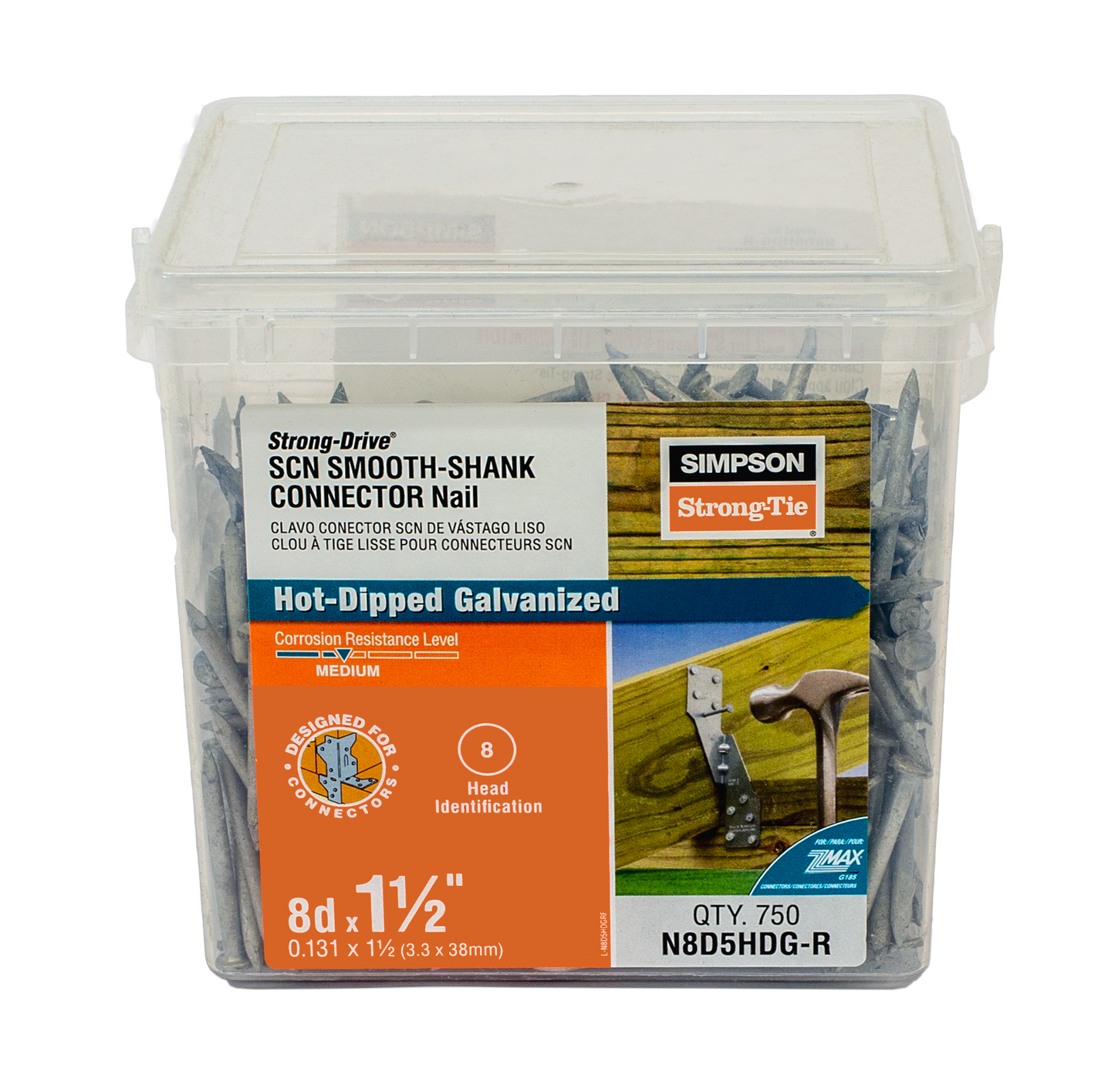 Simpson Strong-Tie N8D5HDG-R Strong-Drive® SCN SMOOTH-SHANK CONNECTOR Nail — 1-1/2 in. x 0.131 in. HDG (750-Qty) (Pack of 312)