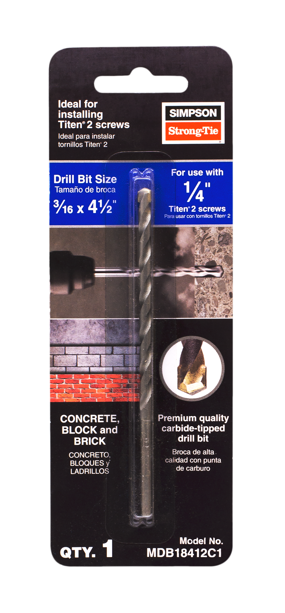 Simpson Strong-Tie MDB18412C1 Titen Turbo™ 3/16 in. x 4-1/2 in. Screw-Anchor Drill Bit (Pack of 10)