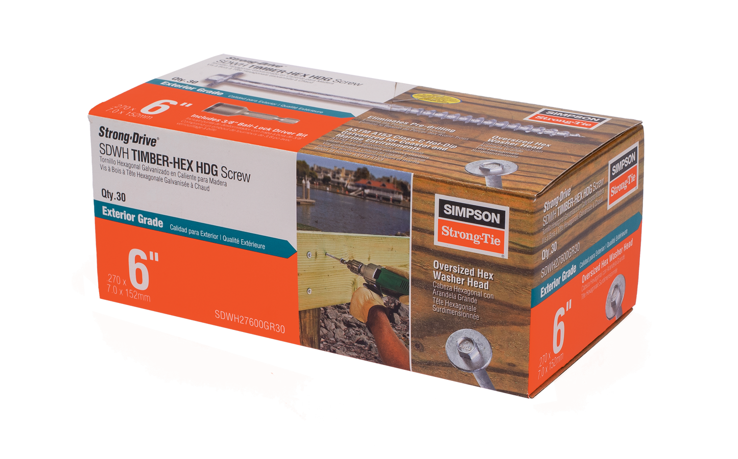 Simpson Strong-Tie SDWH27600GR30 Strong-Drive® SDWH™ TIMBER-HEX HDG Screw — 0.276 in. x 6 in. 3/8 Hex (30-Qty)