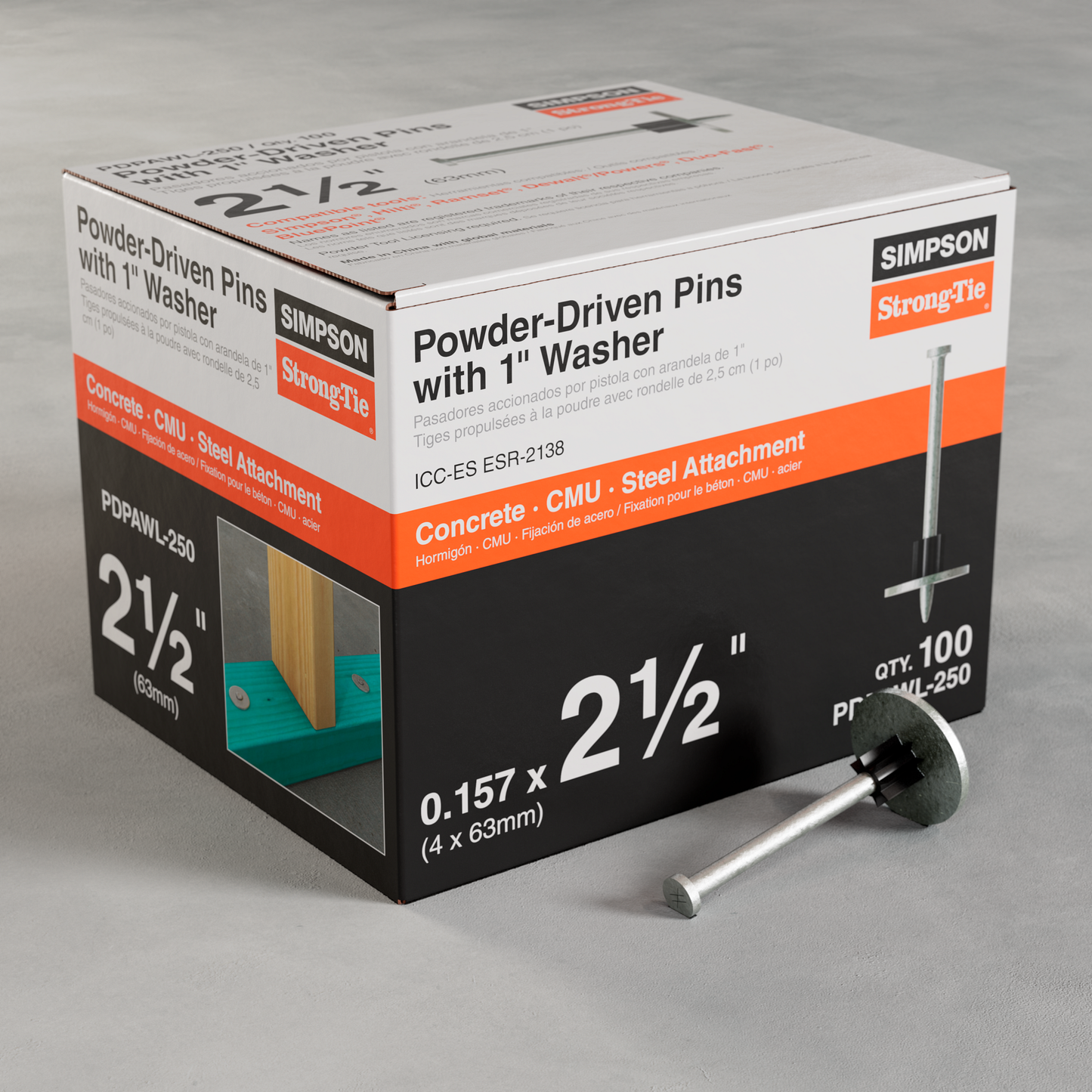 Simpson Strong-Tie PDPAWL-250 PDPAWL .157-in. x 2-1/2-in. Powder-Actuated Pin w/ 1-in. Washer (100-Qty)