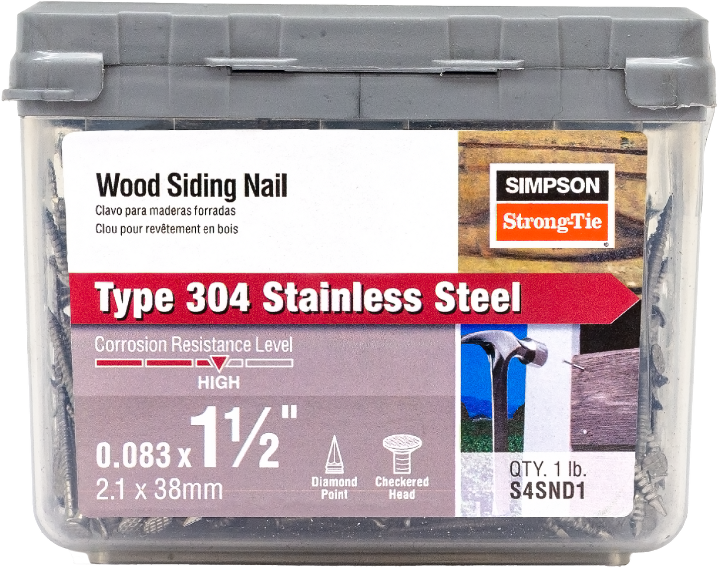 Simpson Strong-Tie S4SND1 Wood Siding Nail — 1-1/2-in. x .083-in. Type 304 Stainless Steel (1 lb.) (Pack of 800)