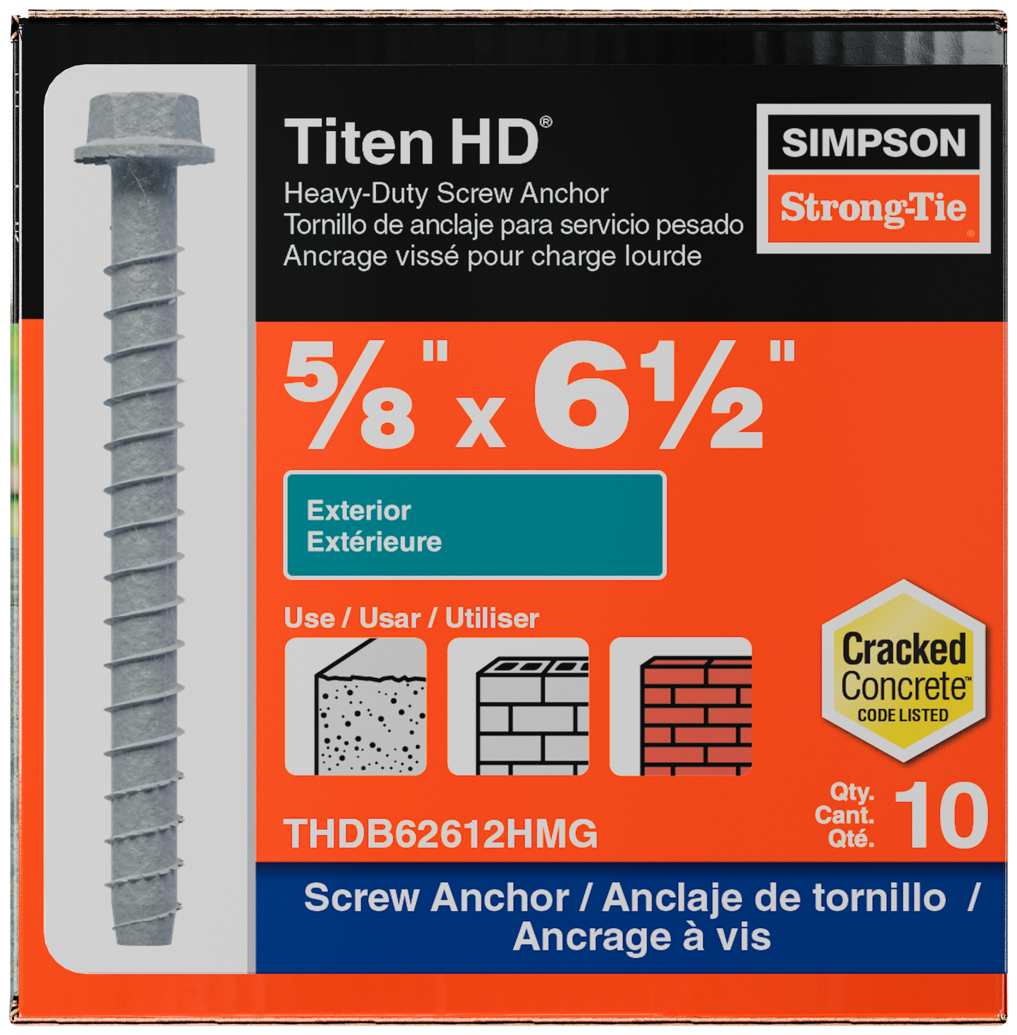 Simpson Strong-Tie THDB62612HMG Titen HD® 5/8 in. x 6-1/2 in. Mechanically Galvanized Heavy-Duty Screw Anchor (10-Qty) (Pack of 4)