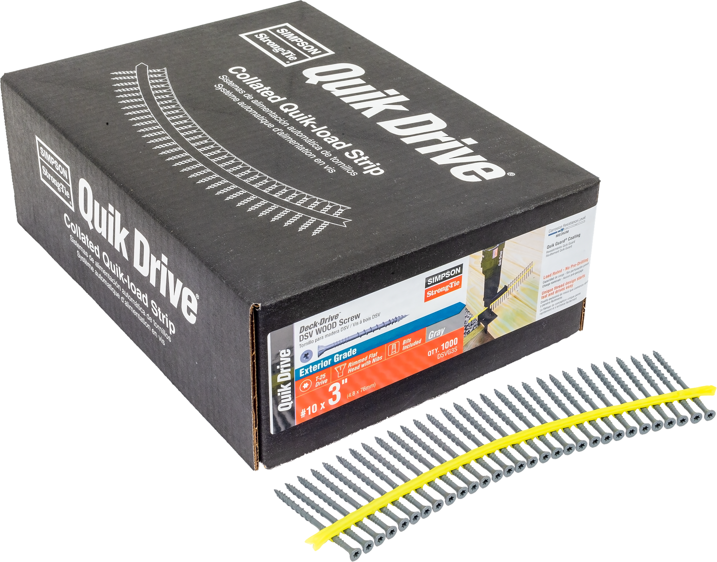 Simpson Strong-Tie DSVG3S Deck-Drive™ DSV WOOD Screw (Collated) — #10 x 3 in. T25 6-Lobe, Gray (1000-Qty)