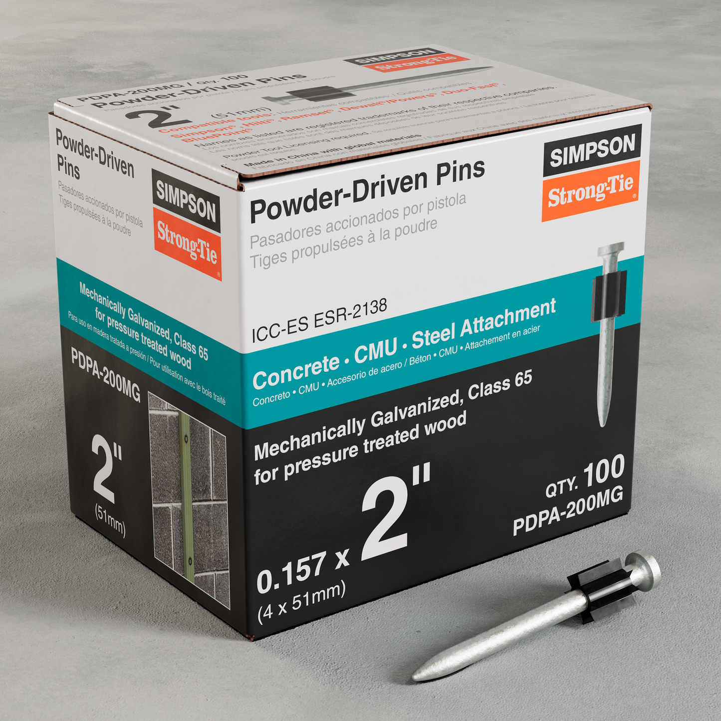 Simpson Strong-Tie PDPA-200MG PDPA .157 in. x 2 in. Mechanically Galvanized Powder-Actuated Pin (100-Qty) (Pack of 10)