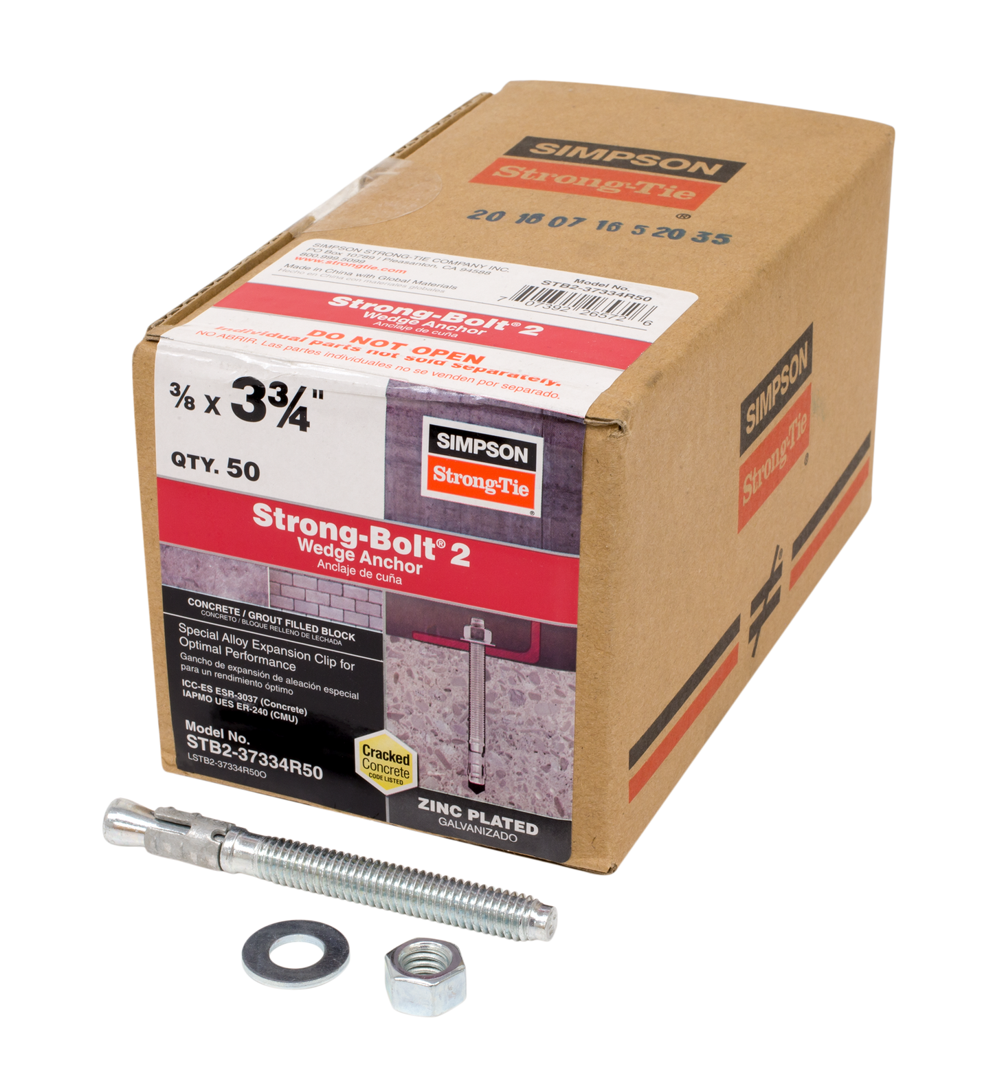 Simpson Strong-Tie STB2-37334R50 Strong-Bolt® 2 — 3/8 in. x 3-3/4 in. Wedge Anchor (50-Qty) (Pack of 4)