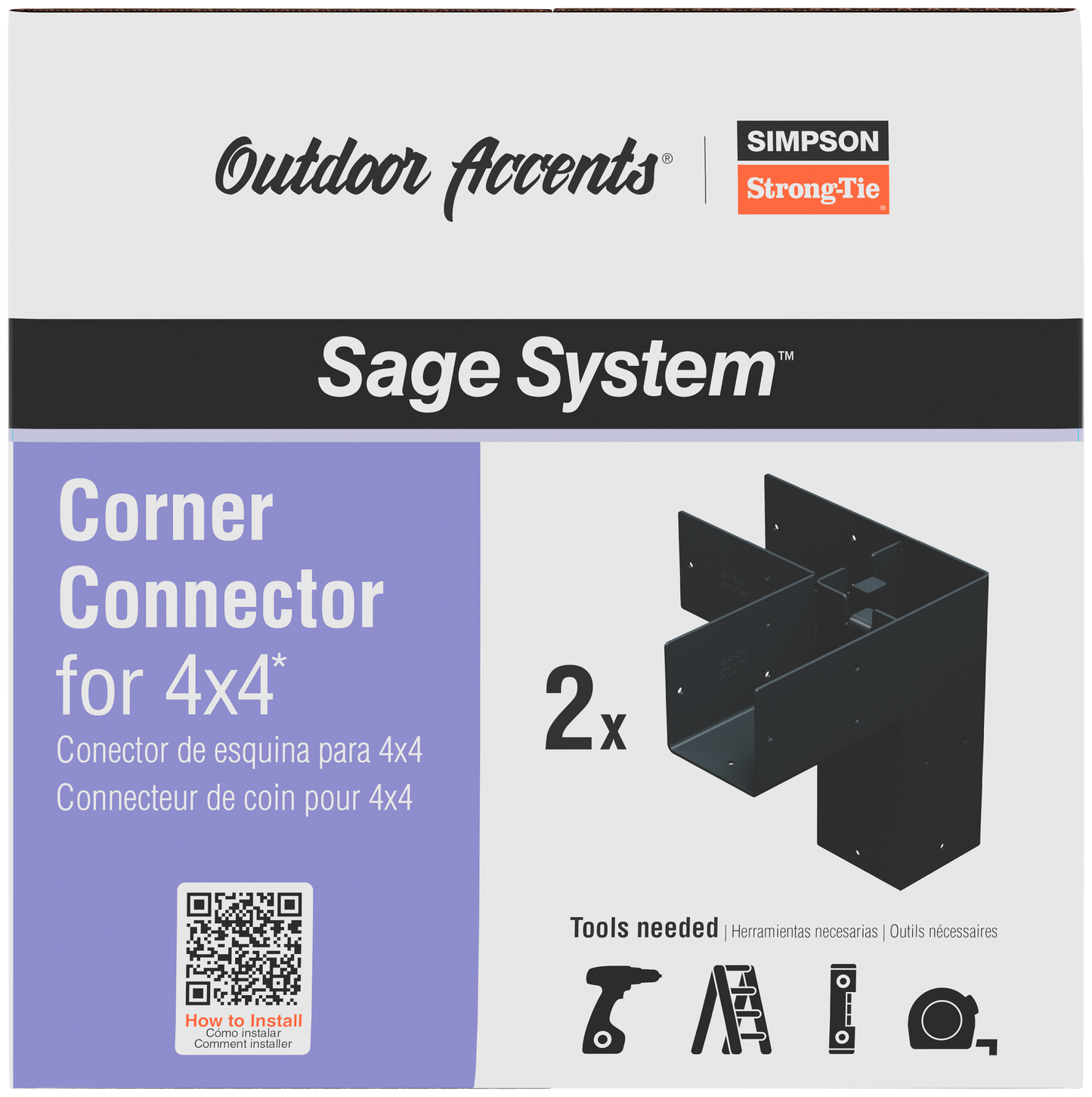 Simpson Strong-Tie SAGE-C44-KT2 Outdoor Accents® Sage System™ Black Powder-Coated Corner Connector for 4x4 with Screws (2-Qty)