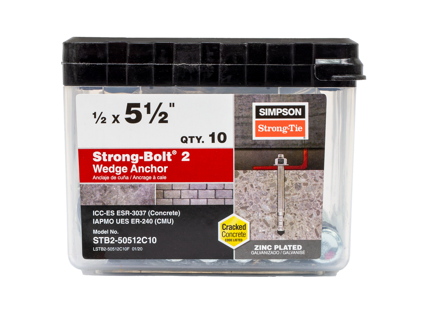 Simpson Strong-Tie STB2-50512C10 Strong-Bolt® 2 — 1/2 in. x 5-1/2 in. Wedge Anchor (10-Qty) (Pack of 4)