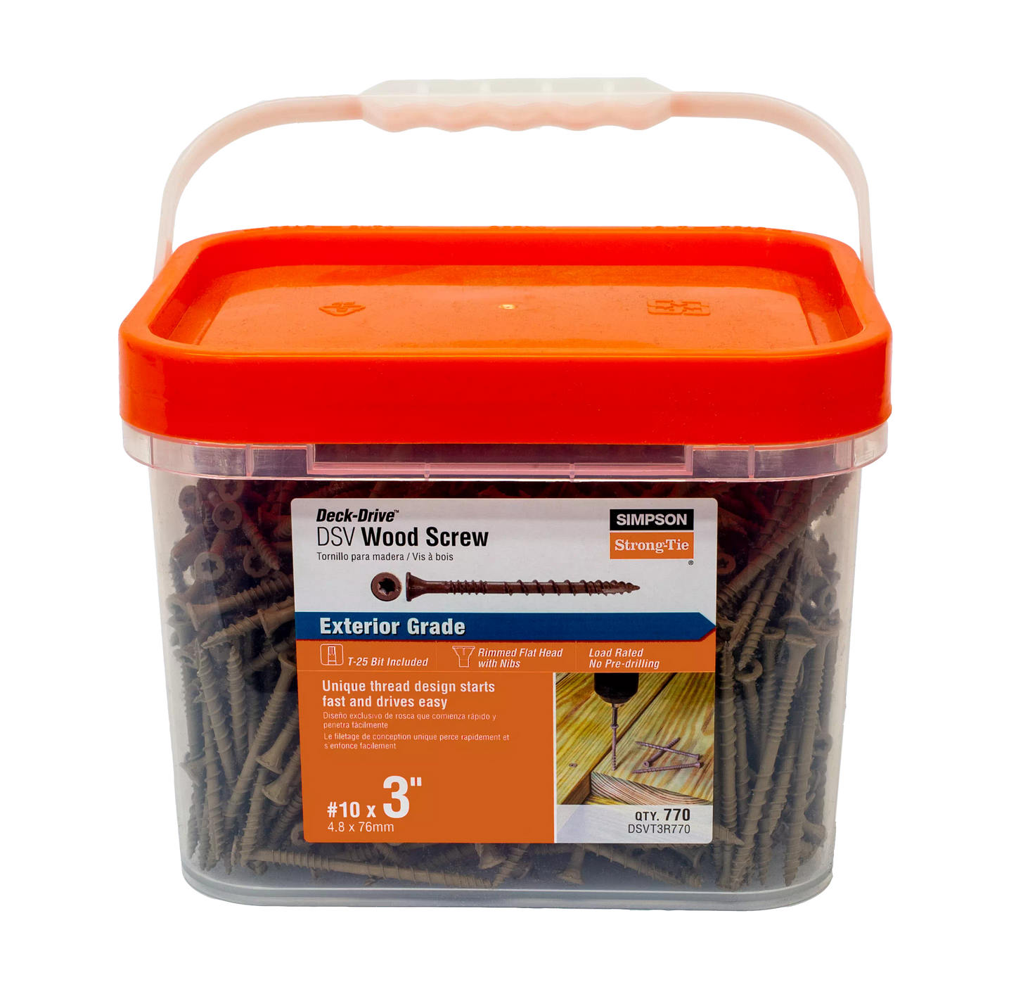 Simpson Strong-Tie DSVT3R770 Deck-Drive™ DSV WOOD Screw — #10 x 3 in. T25, Flat Head, Quik Guard®, Tan (770-Qty)