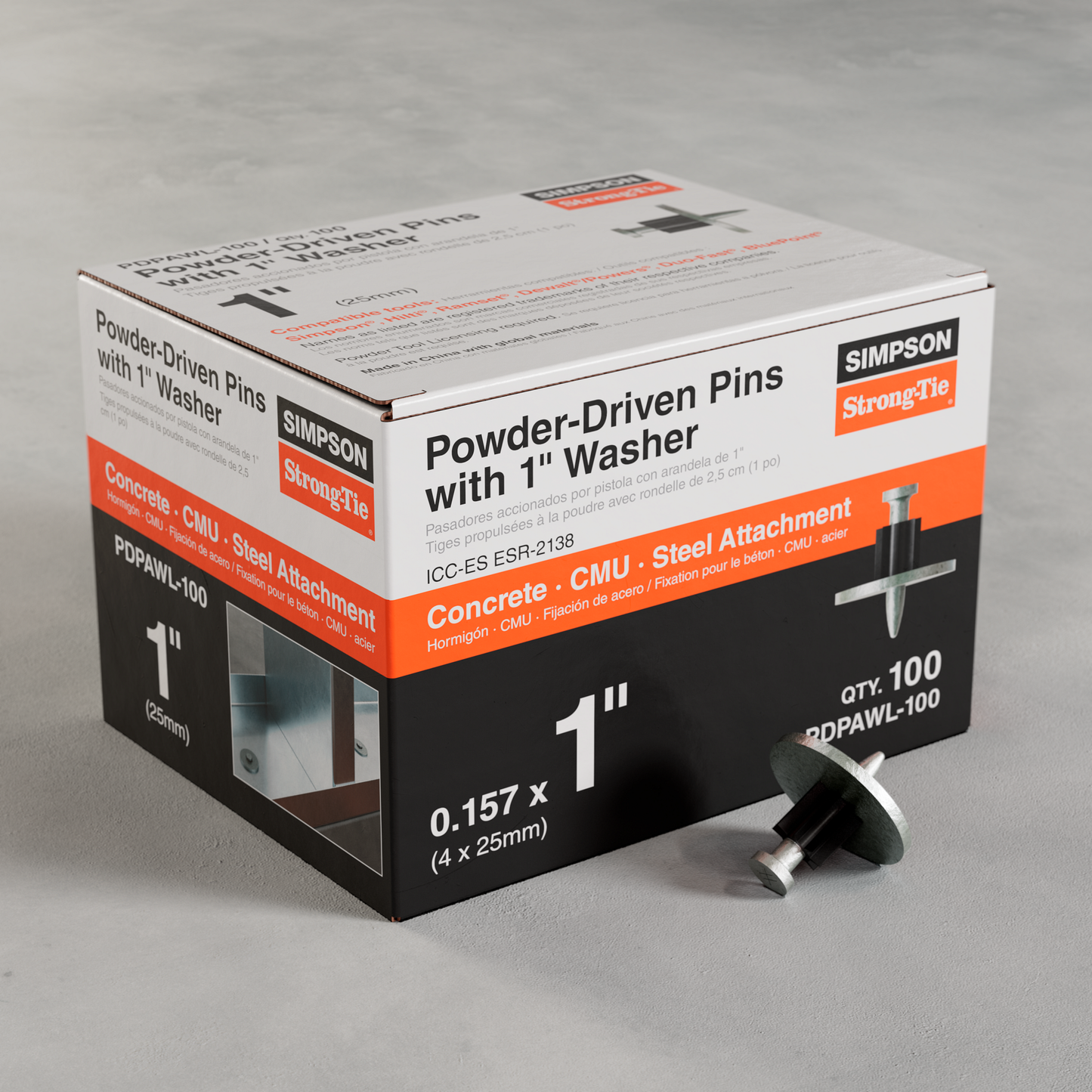 Simpson Strong-Tie PDPAWL-100 PDPAWL .157-in. x 1-in. Powder-Actuated Pin w/ 1-in. Washer (100-Qty) (Pack of 10)