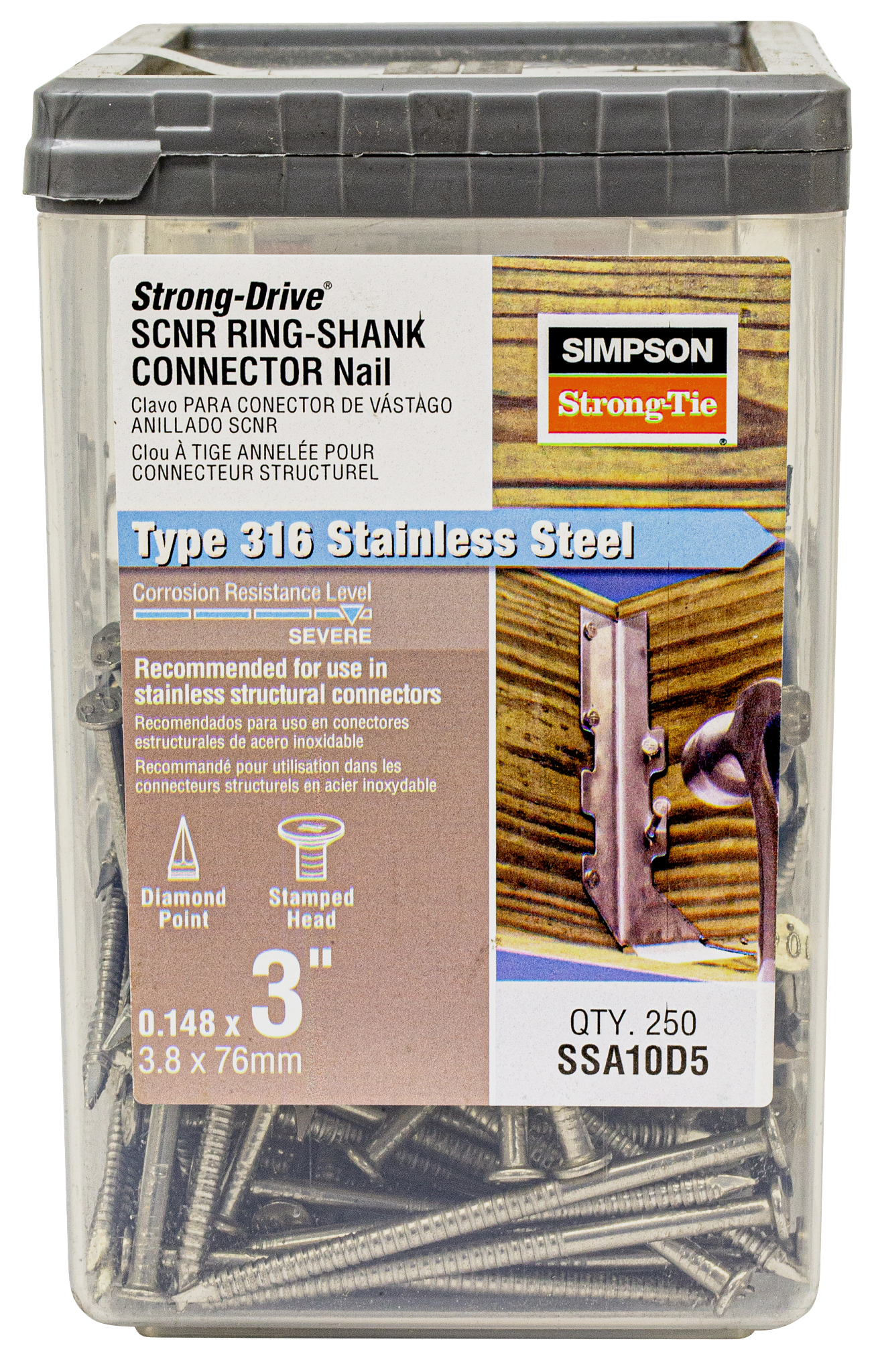 Simpson Strong-Tie SSA10D5 Strong-Drive® SCNR™ RING-SHANK CONNECTOR Nail — 3 in. x .148 in. Type 316 (250-Qty) (Pack of 6)