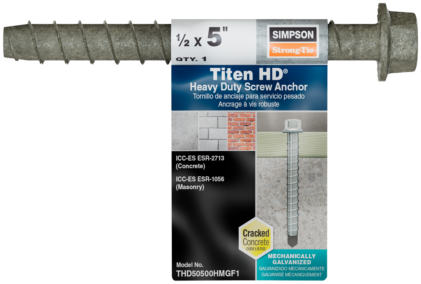 Simpson Strong-Tie THD50500HMGF1 Titen HD® 1/2 in. x 5 in. Mechanically Galvanized Heavy-Duty Screw Anchor (Pack of 6200)
