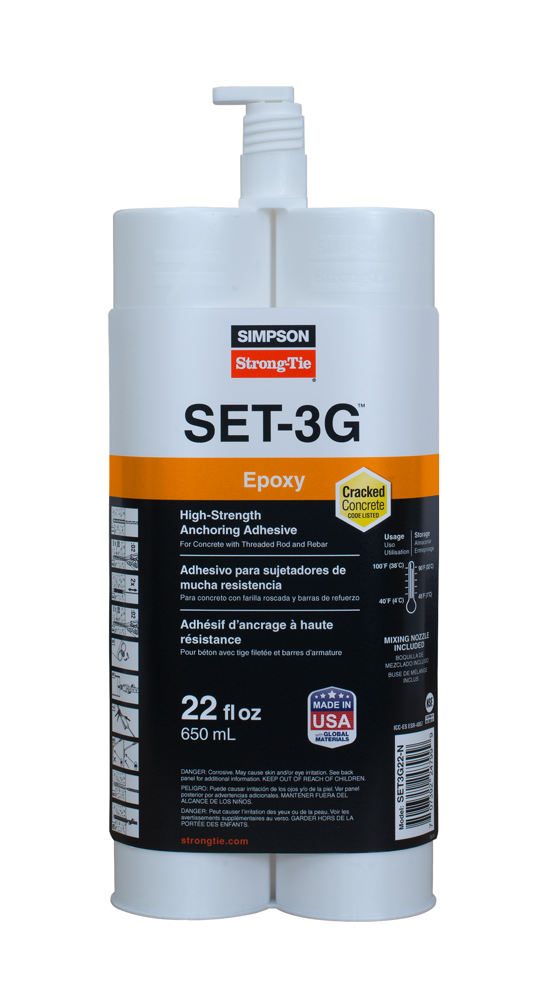 Simpson Strong-Tie SET3G22-N SET-3G® 22 oz. High-Strength Epoxy Adhesive w/ Nozzle and Extension