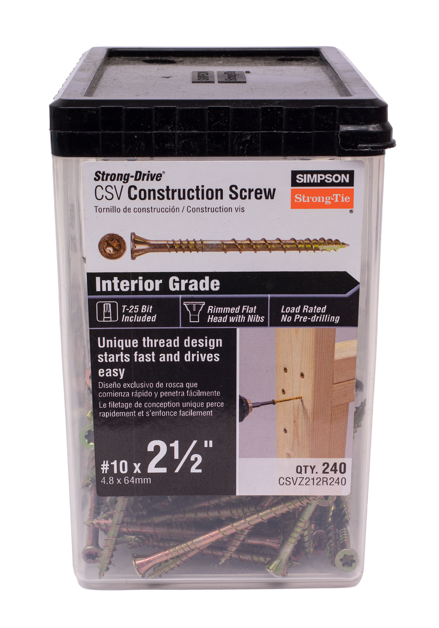 Simpson Strong-Tie CSVZ212R240 Strong-Drive® CSV Construction Screw — #10 x 2-1/2 in. T25, Flat Head, Yellow Zinc (240-Qty)