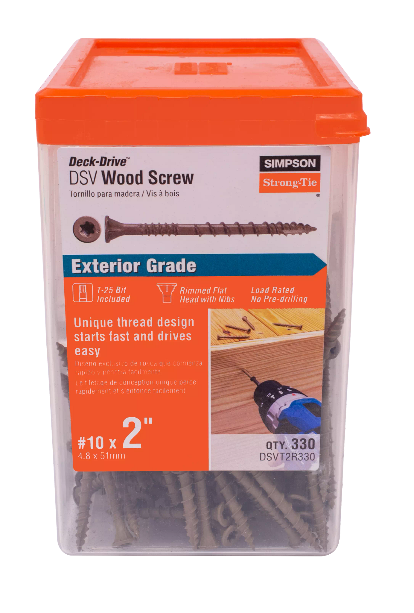 Simpson Strong-Tie DSVT2R330 Deck-Drive™ DSV WOOD Screw — #10 x 2 in. T25, Flat Head, Quik Guard®, Tan (330-Qty)