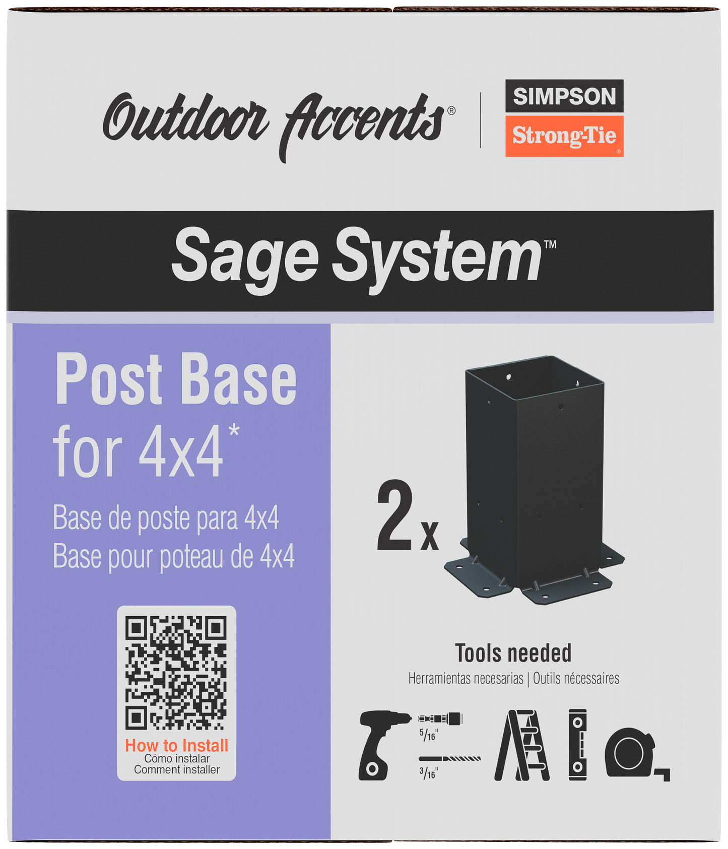 Simpson Strong-Tie SAGE-B44-KT2 Outdoor Accents® Sage System™ Black Powder-Coated Post Base for 4x4 with Screws (2-Qty) (Pack of 72)