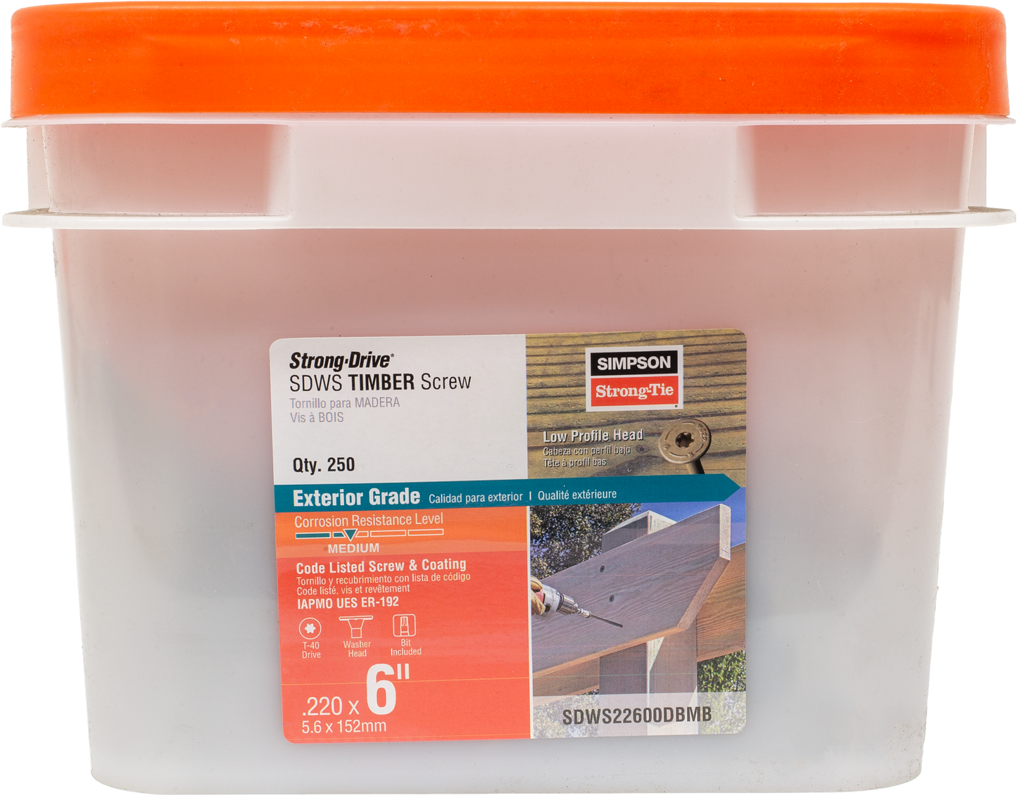 Simpson Strong-Tie SDWS22600DBMB Strong-Drive® SDWS™ TIMBER Screw (Exterior Grade) — 0.220 in. x 6 in. T40, Tan (250-Qty)