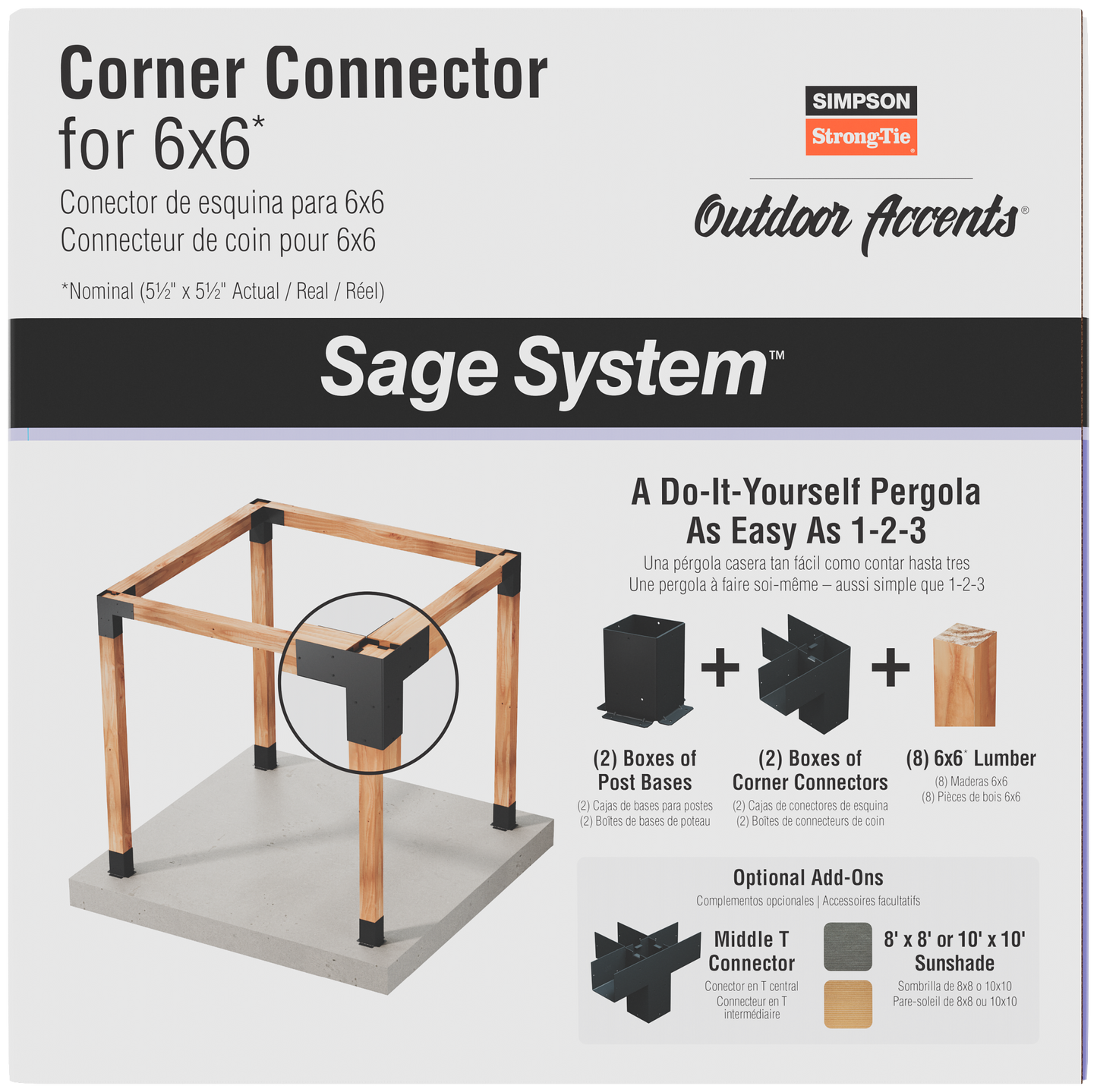 Simpson Strong-Tie SAGE-C66-KT2 Outdoor Accents® Sage System™ Black Powder-Coated Corner Connector for 6x6 with Screws (2-Qty)