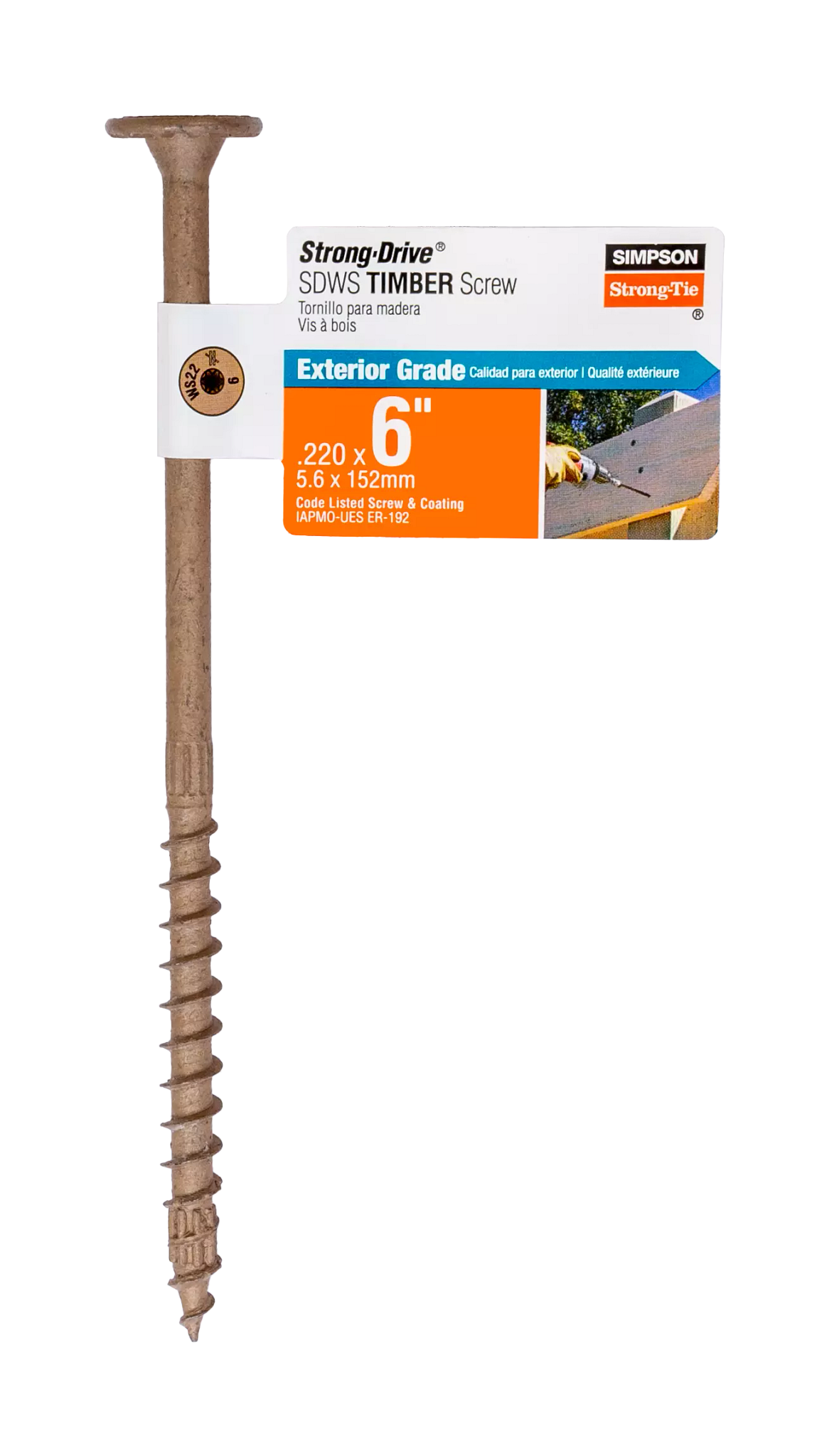 Simpson Strong-Tie SDWS22600DB-RP1 Strong-Drive® SDWS™ TIMBER Screw (Exterior Grade) — 0.220 in. x 6 in. T40, Tan (Pack of 19840)