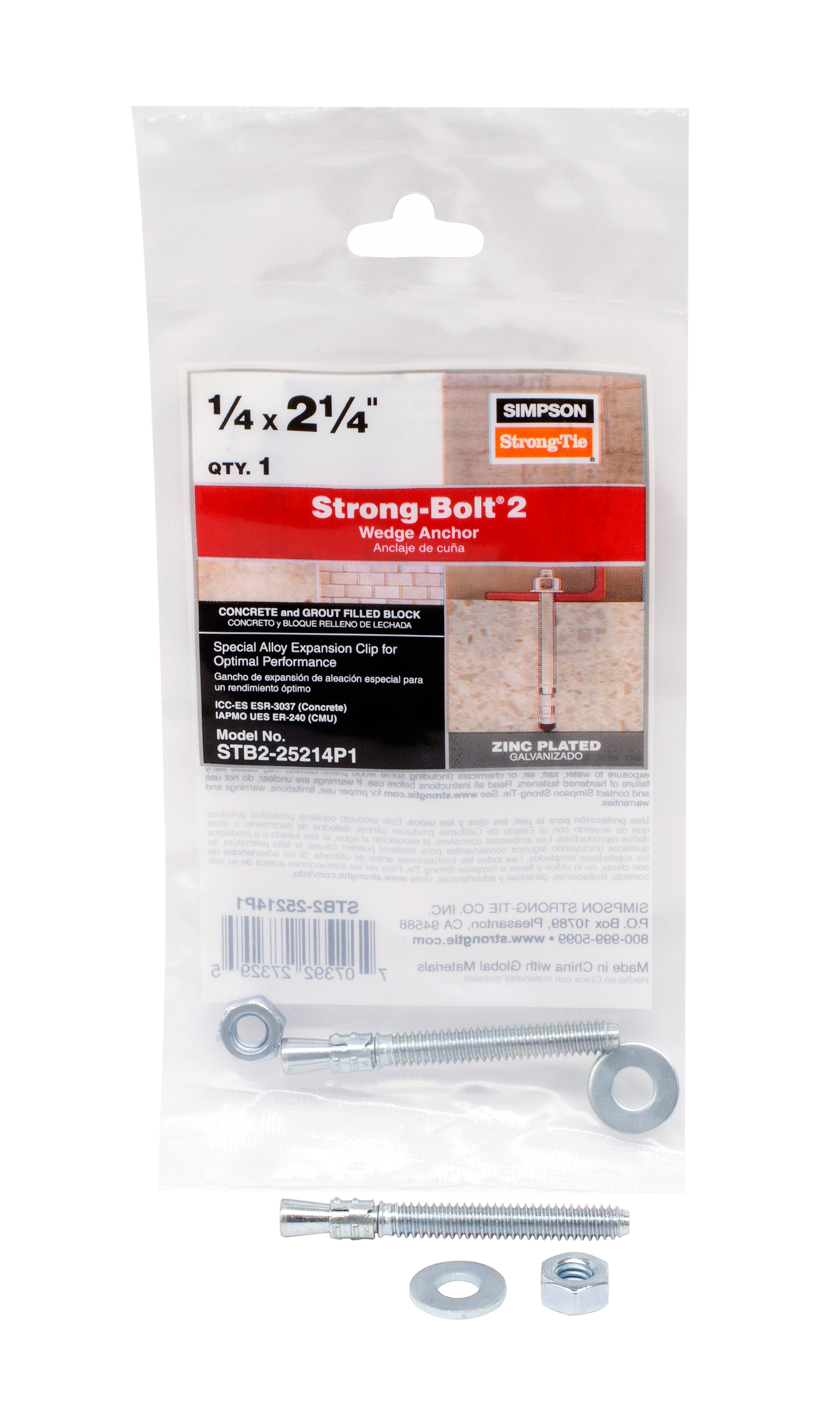 Simpson Strong-Tie STB2-25214P1 Strong-Bolt® 2 — 1/4 in. x 2-1/4 in. Wedge Anchor