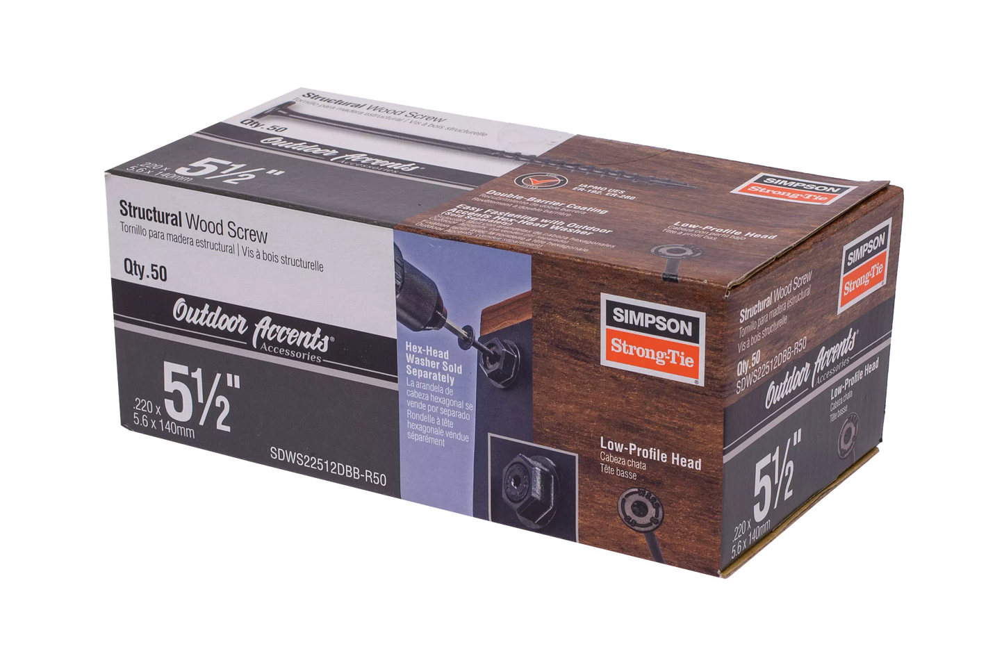 Simpson Strong-Tie SDWS22512DBB-R50 Outdoor Accents® Structural Wood Screw — .220 in. x 5-1/2 in. DB Coating, Black (50-Qty)