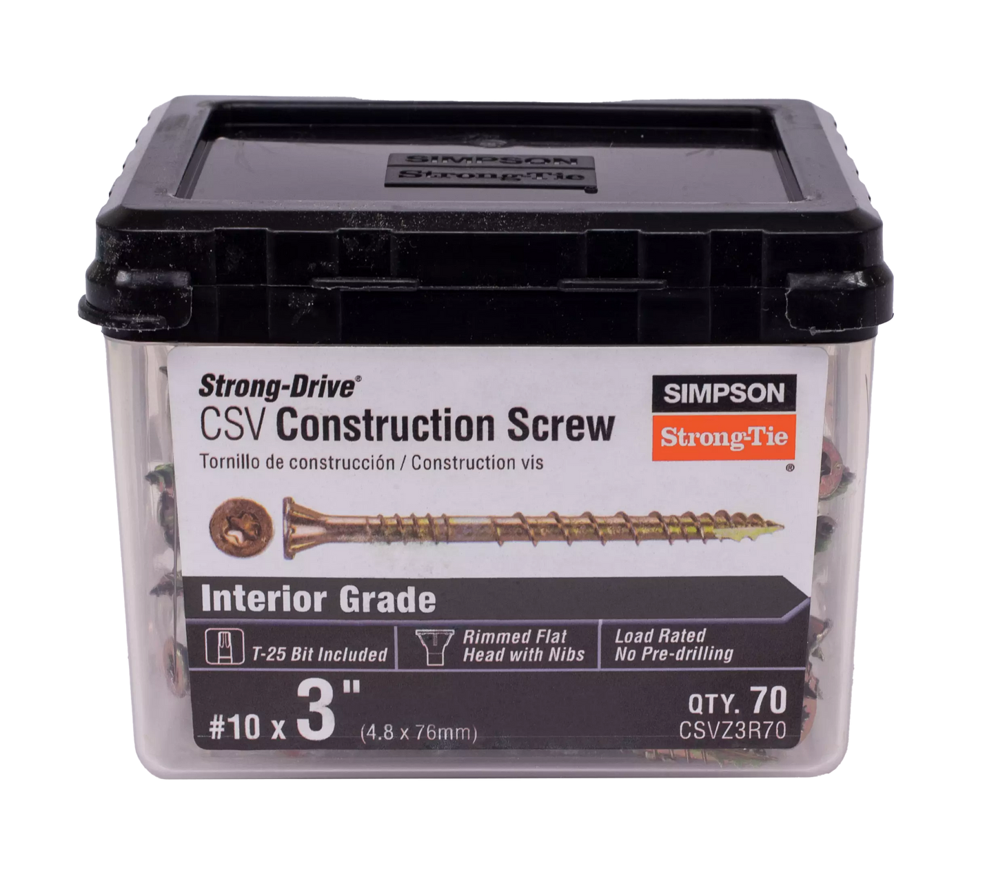 Simpson Strong-Tie CSVZ3R70 Strong-Drive® CSV Construction Screw — #10 x 3 in. T25, Flat Head, Yellow Zinc (70-Qty)