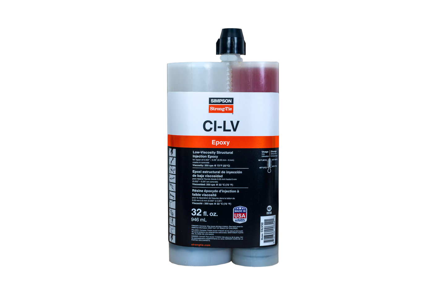 Simpson Strong-Tie CILV32 CI-LV™ Low-Viscosity Structural Injection Epoxy (32 oz.) (Pack of 375)