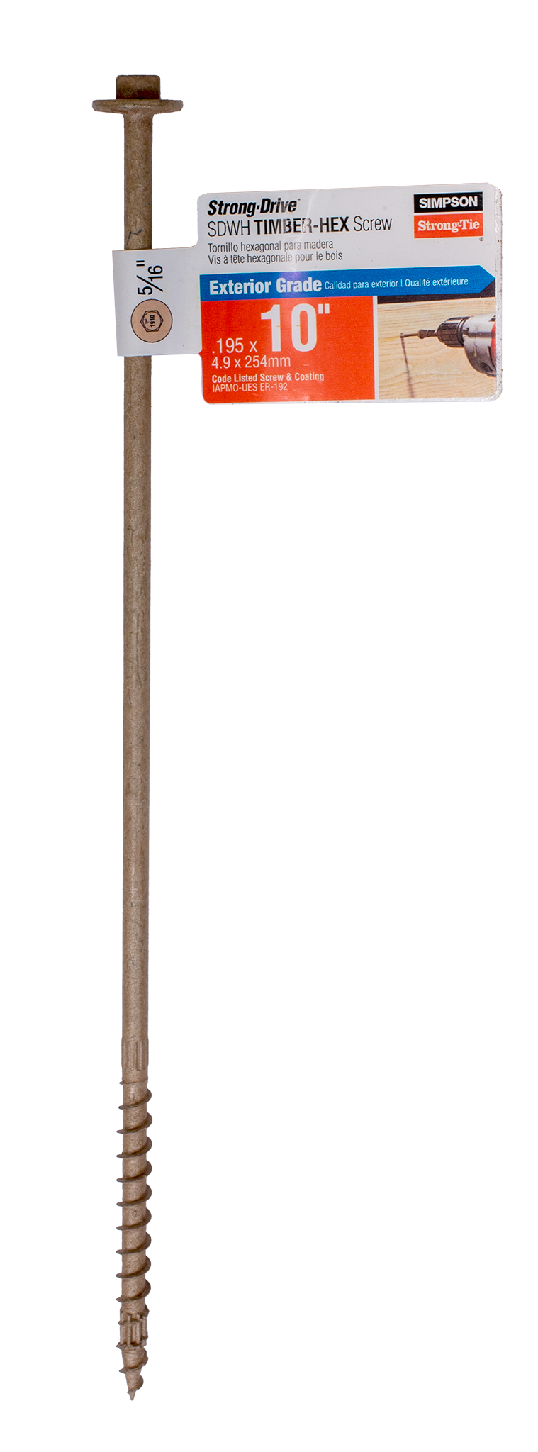 Simpson Strong-Tie SDWH191000DB-RP1 Strong-Drive® SDWH™ TIMBER-HEX Screw — 0.195 in. x 10 in. 5/16 Hex, DB Coating