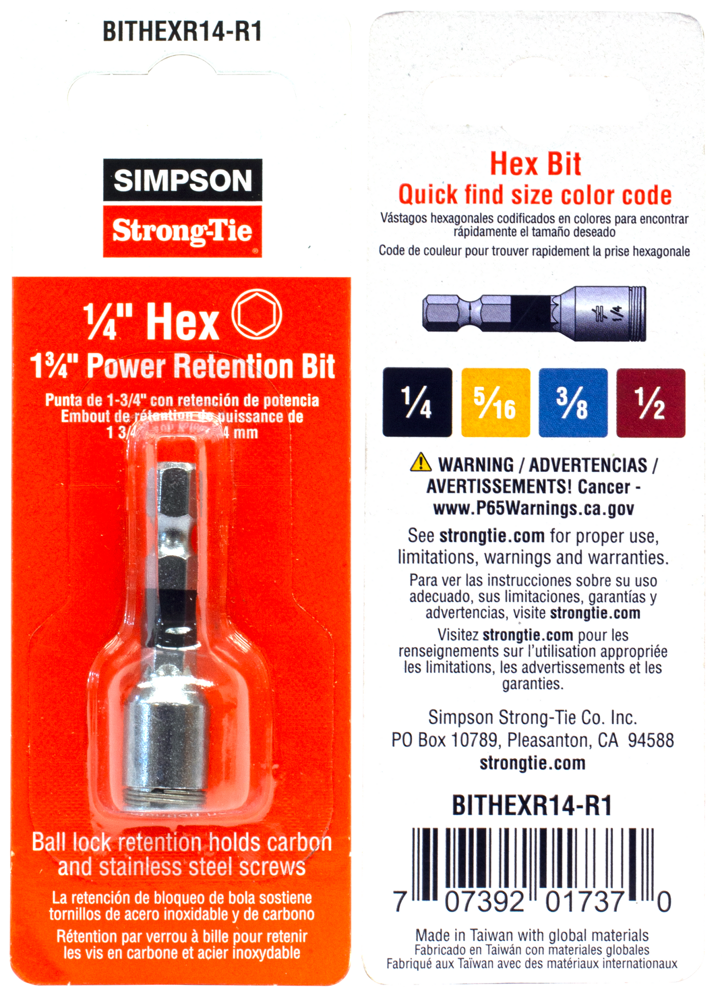Simpson Strong-Tie BITHEXR14-R1 1/4-in. Hex Drive 1-3/4 in. Power Bit