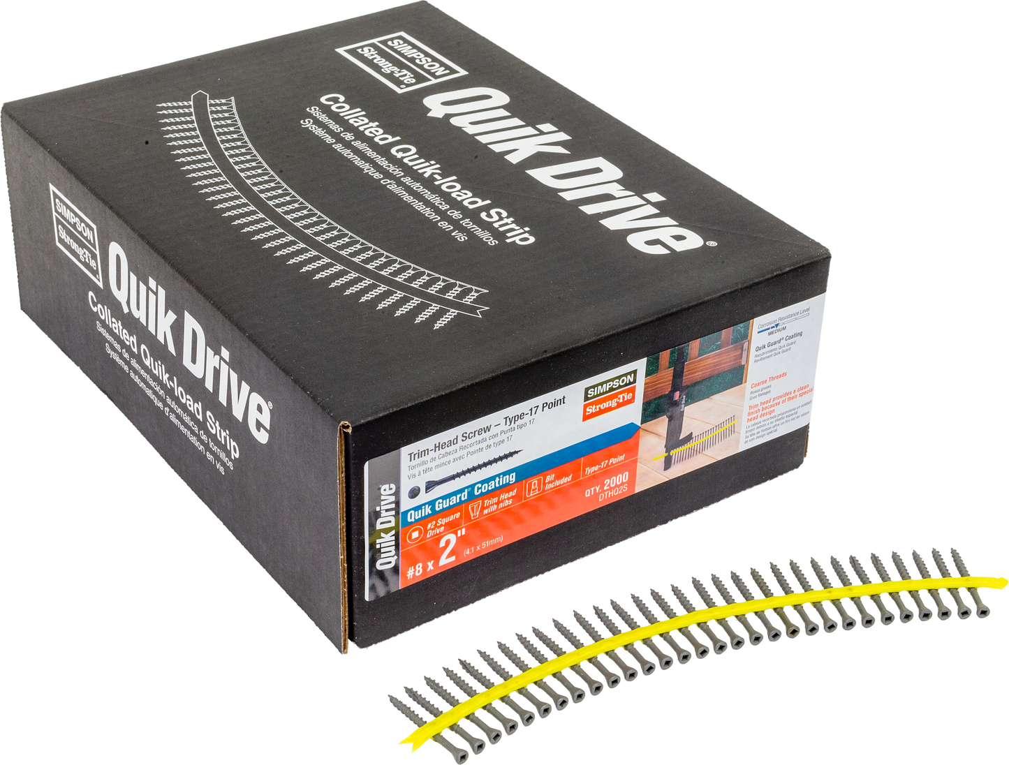 Simpson Strong-Tie DTHQ2S Trim-Head Screw, Type-17 Point — #8 x 2 in. #2U Square Drive, Quik Guard® (2000-Qty) (Pack of 100)