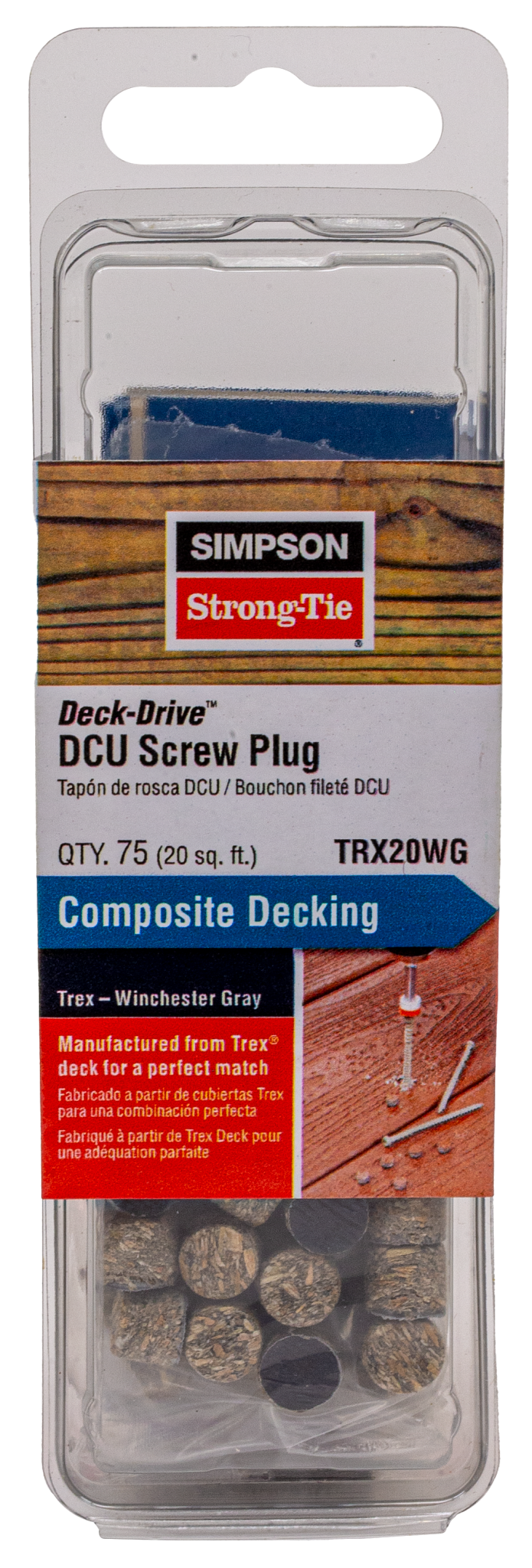 Simpson Strong-Tie TRX20WG Deck-Drive™ DCU Screw Plug — Trex Winchester Gray (75-Qty)