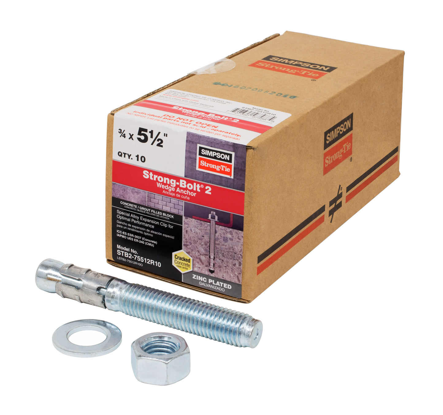 Simpson Strong-Tie STB2-75512R10 Strong-Bolt® 2 — 3/4 in. x 5-1/2 in. Wedge Anchor (10-Qty)