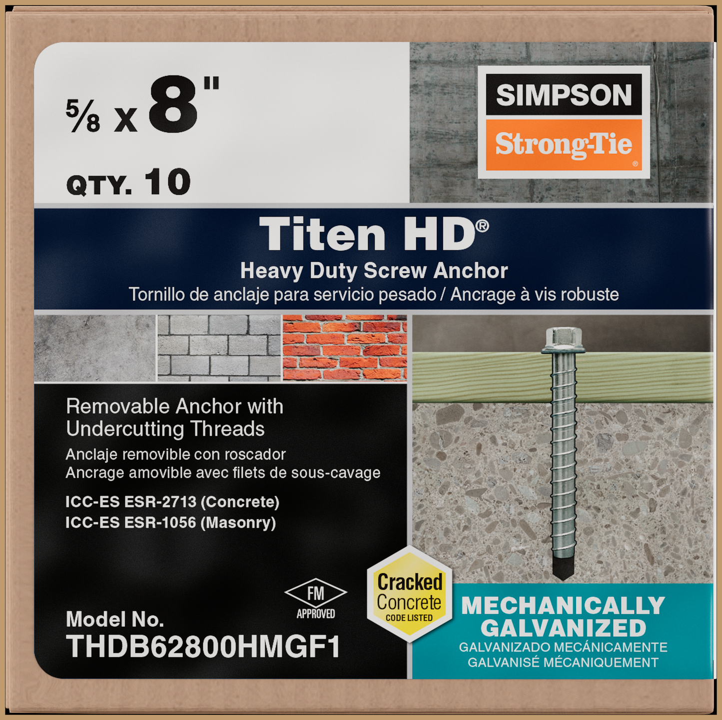 Simpson Strong-Tie THDB62800HMGF1 Titen HD® 5/8 in. x 8 in. Mechanically Galvanized Heavy-Duty Screw Anchor (Pack of 10)