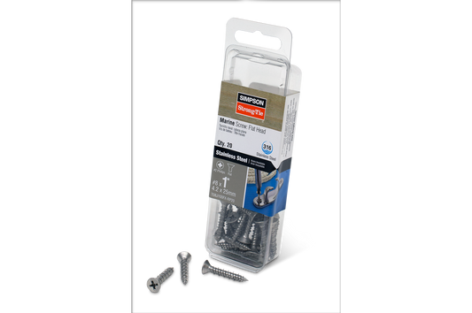 Simpson Strong-Tie T10J100FXC Marine Screw, Flat Head — #10 x 1 in. #2 Phillips Drive, Type 316 (100-Qty) (Pack of 5)