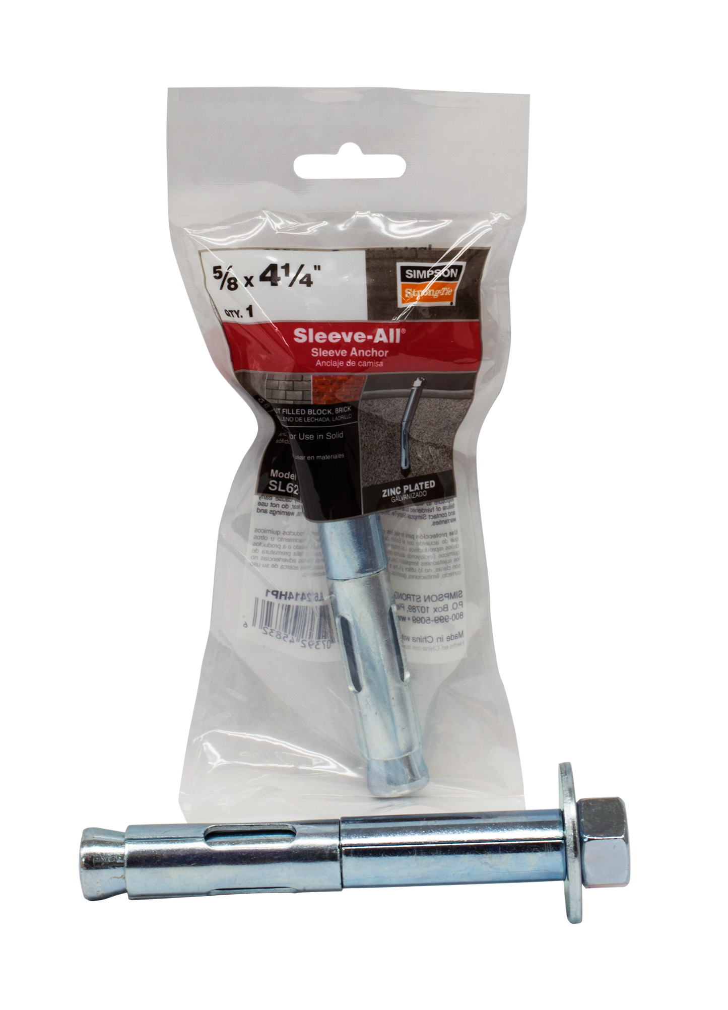 Simpson Strong-Tie SL62414HP1 Sleeve-All® 5/8 in. x 4-1/4 in. Hex-Head Sleeve Anchor (Pack of 10)